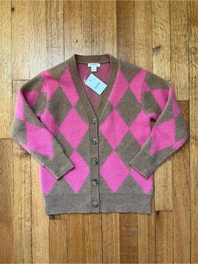 J.Crew Crewcuts Pink and Brown V-Neck Argyle Cardigan